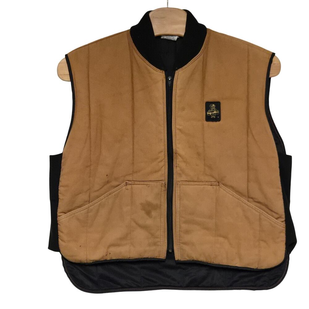 Vintage RefrigiWear Men XL Vest Full Zip Insulated Quilted Workwear Outdoor Tan